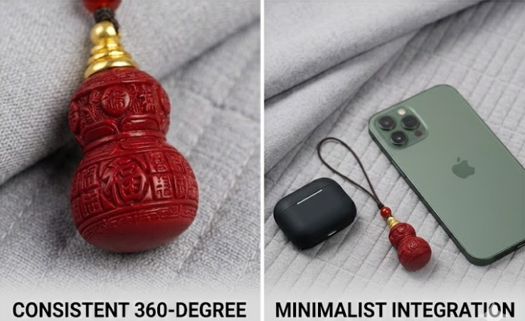 Cinnabar Fu Gourd Feng Shui Amulet Phone Charm – Symbol of Good Luck, Protection, Positive Energy & Blessings