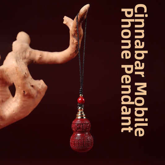 Cinnabar Fu Gourd Feng Shui Amulet Phone Charm – Symbol of Good Luck, Protection, Positive Energy & Blessings