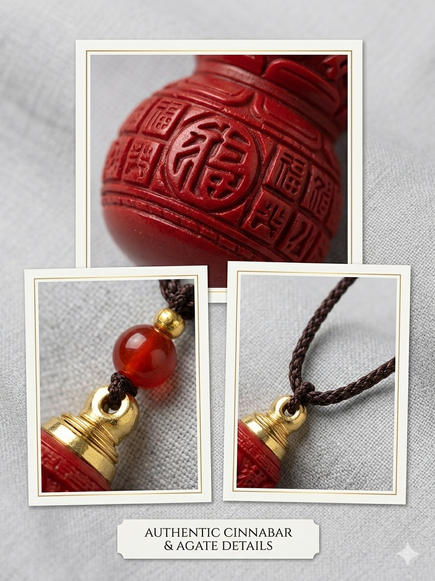 Cinnabar Fu Gourd Feng Shui Amulet Phone Charm – Symbol of Good Luck, Protection, Positive Energy & Blessings