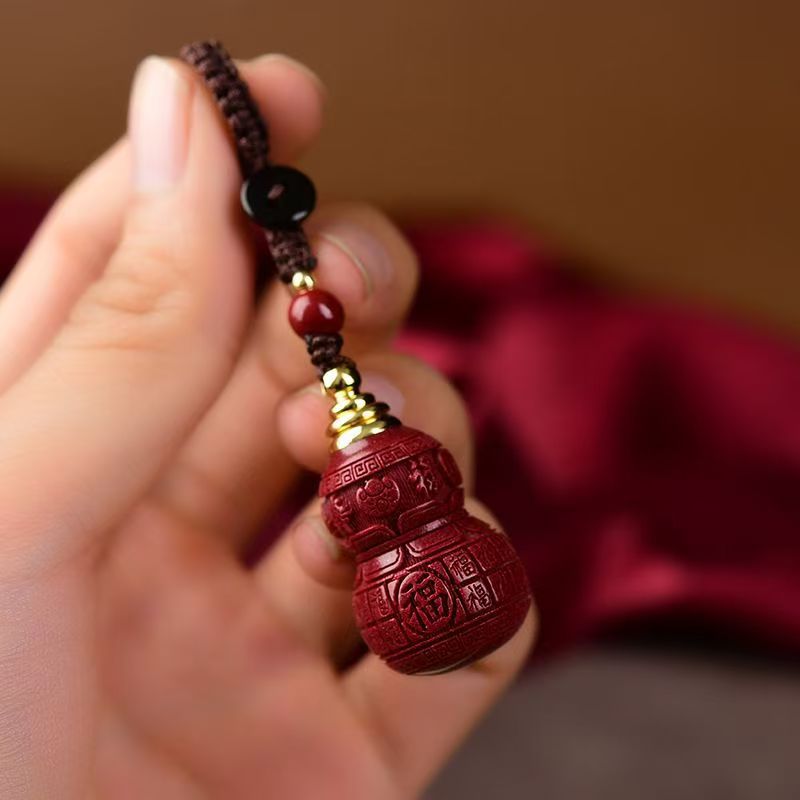Cinnabar Fu Gourd Feng Shui Amulet Pendant – Symbol of Good Luck, Protection, Positive Energy & Blessings