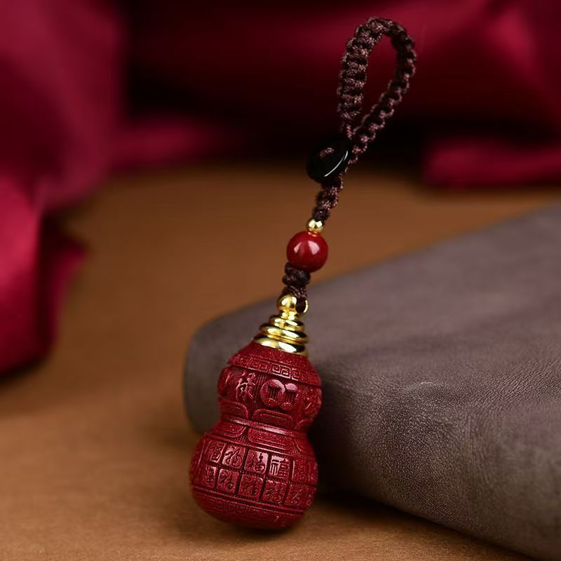 Cinnabar Fu Gourd Feng Shui Amulet Pendant – Symbol of Good Luck, Protection, Positive Energy & Blessings